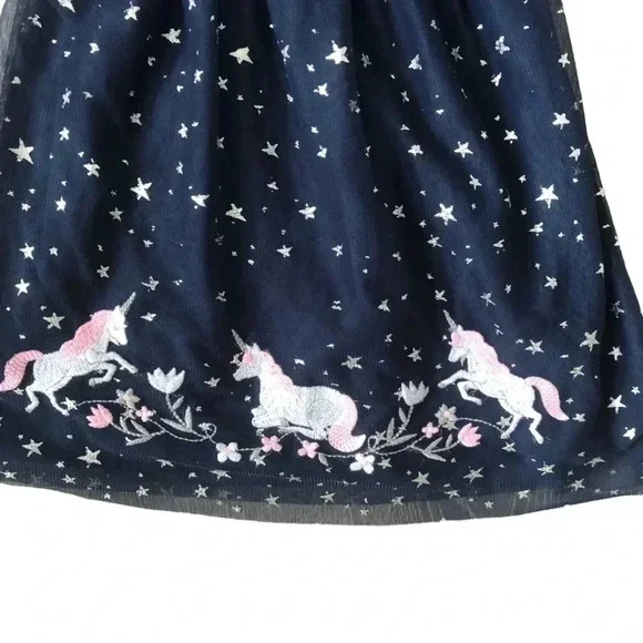 Wonder Nation Navy Unicorn Silver Star Long Sleeve Dress- Girls S 4-5 - Picture 4 of 10